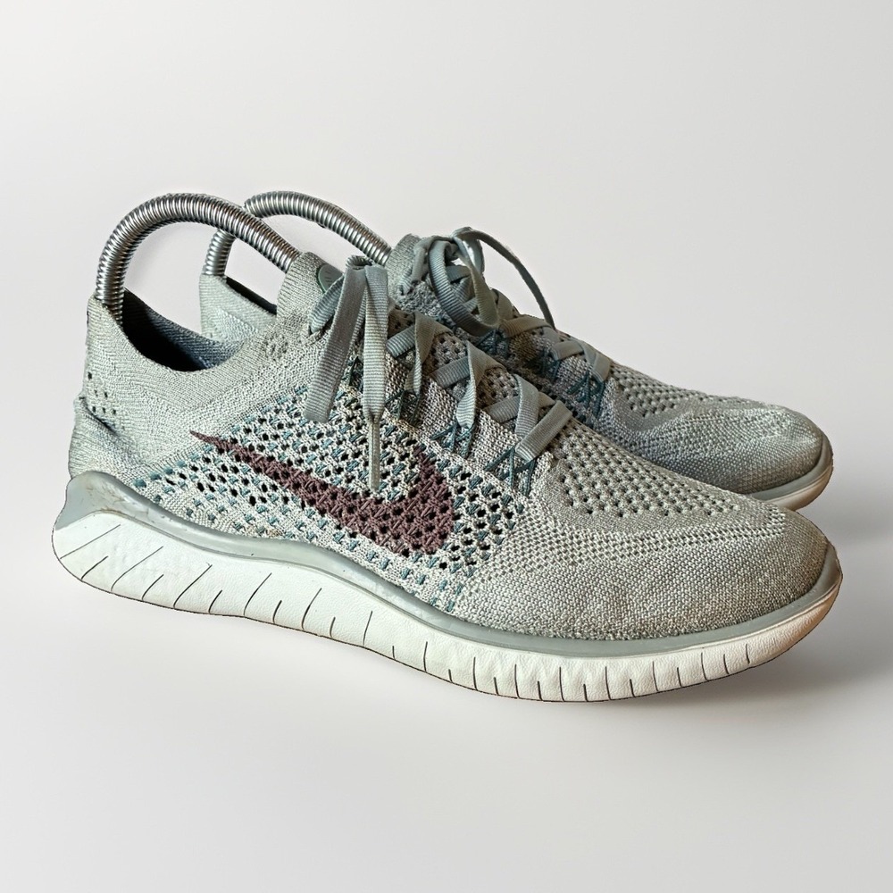 Nike Free RN Run Flyknit 2018 Grey Mica Green Running Shoes Sneakers Womens 8.5